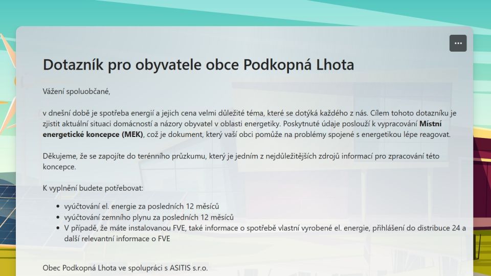 Místní energetická koncepce obce Podkopná Lhota - dotazník